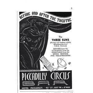 Piccadilly Circus Bar Hotel Piccadilly NYC Three Suns 1940s Vintage Print Ad